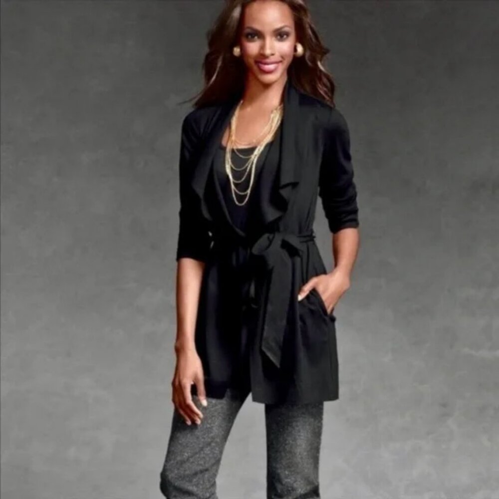 CAbi Black Take Charge Belted Waterfall Jacket